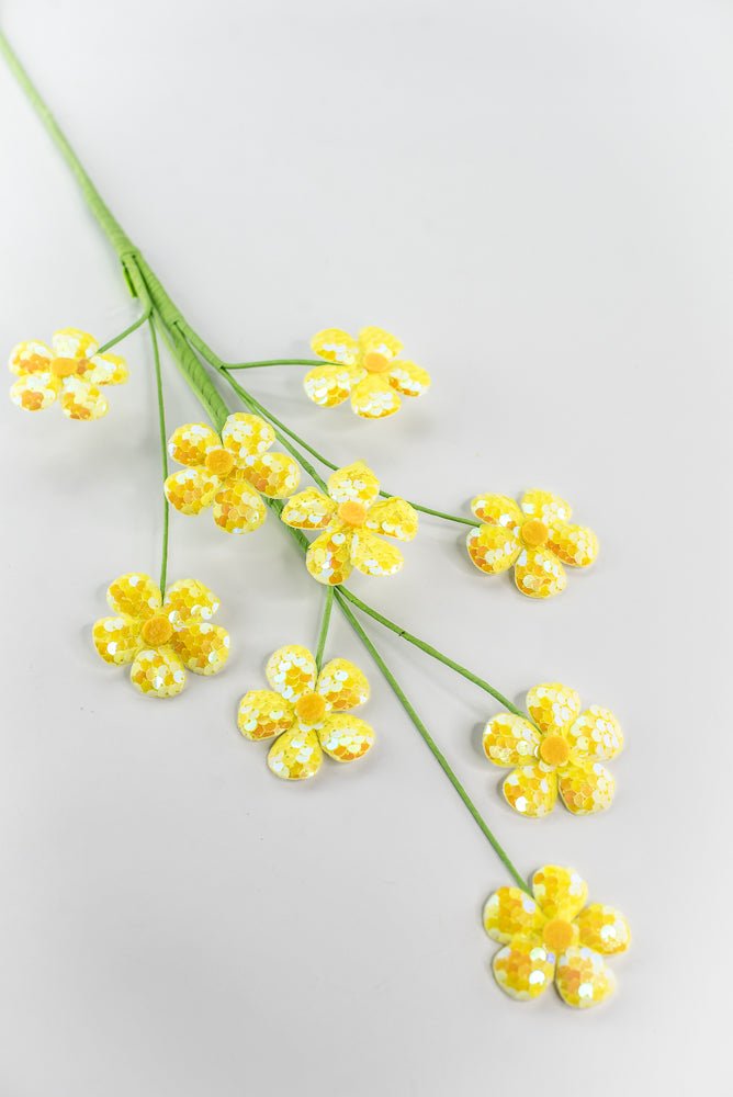 Yellow Sequin Daisy Spray - 27" - Greenery Market63926YW