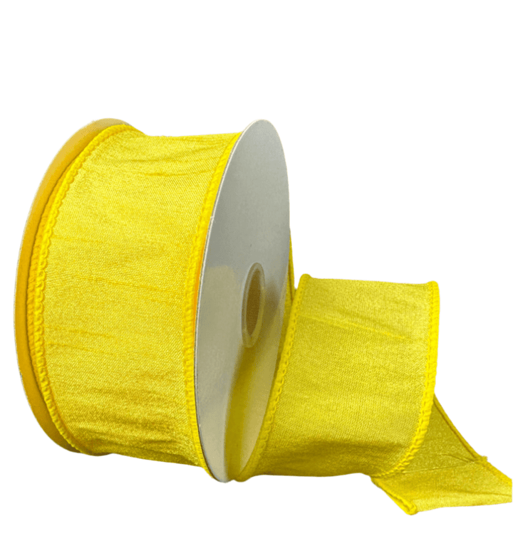 Yellow solid wired faux dupioni 1.5” - Greenery MarketWired ribbon72434 - 09 - 22