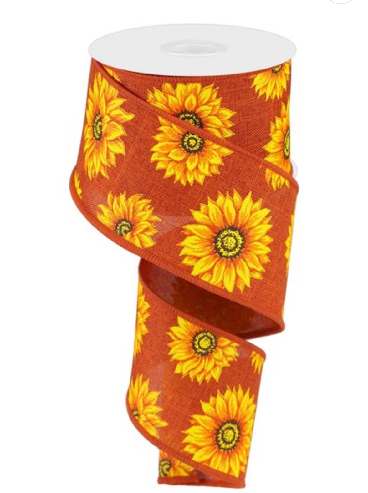 yellow sunflower on rust wired ribbon 2.5” - Greenery MarketWired ribbonRG0187358