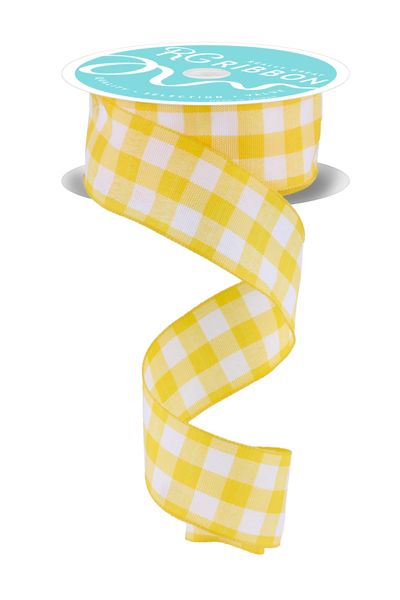 Yellow & White Check Ribbon - 1.5" - Greenery MarketRC128629