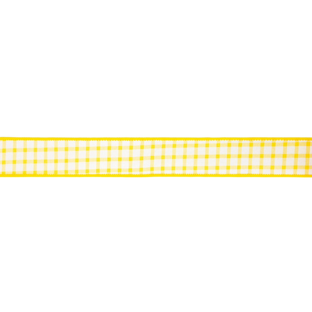 Yellow & White Check With Yellow Backing Dupioni Wired Ribbon - 1.5" - Greenery MarketWired Ribbon9344W-650-38E