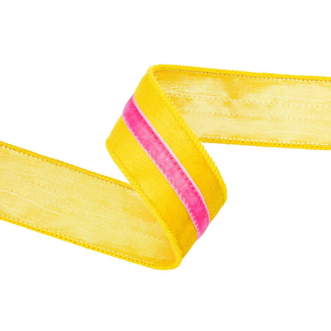 Yellow With Pink Trim Wired Velvet Ribbon - 1.5" - Greenery MarketWired Ribbon7020W-662-38E