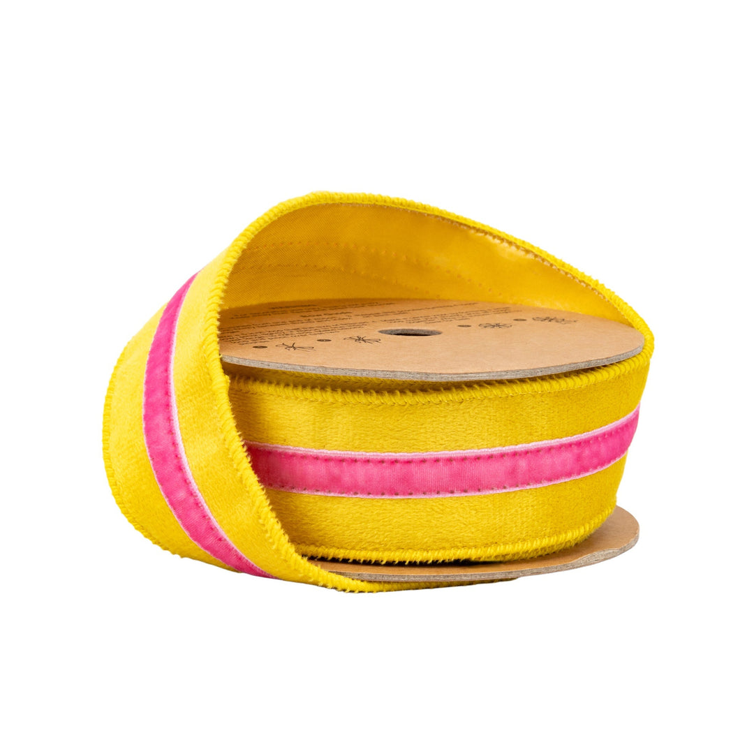 Yellow With Pink Trim Wired Velvet Ribbon - 1.5" - Greenery MarketWired Ribbon7020W-662-38E