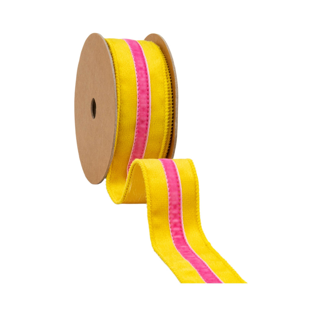 Yellow With Pink Trim Wired Velvet Ribbon - 1.5" - Greenery MarketWired Ribbon7020W-662-38E