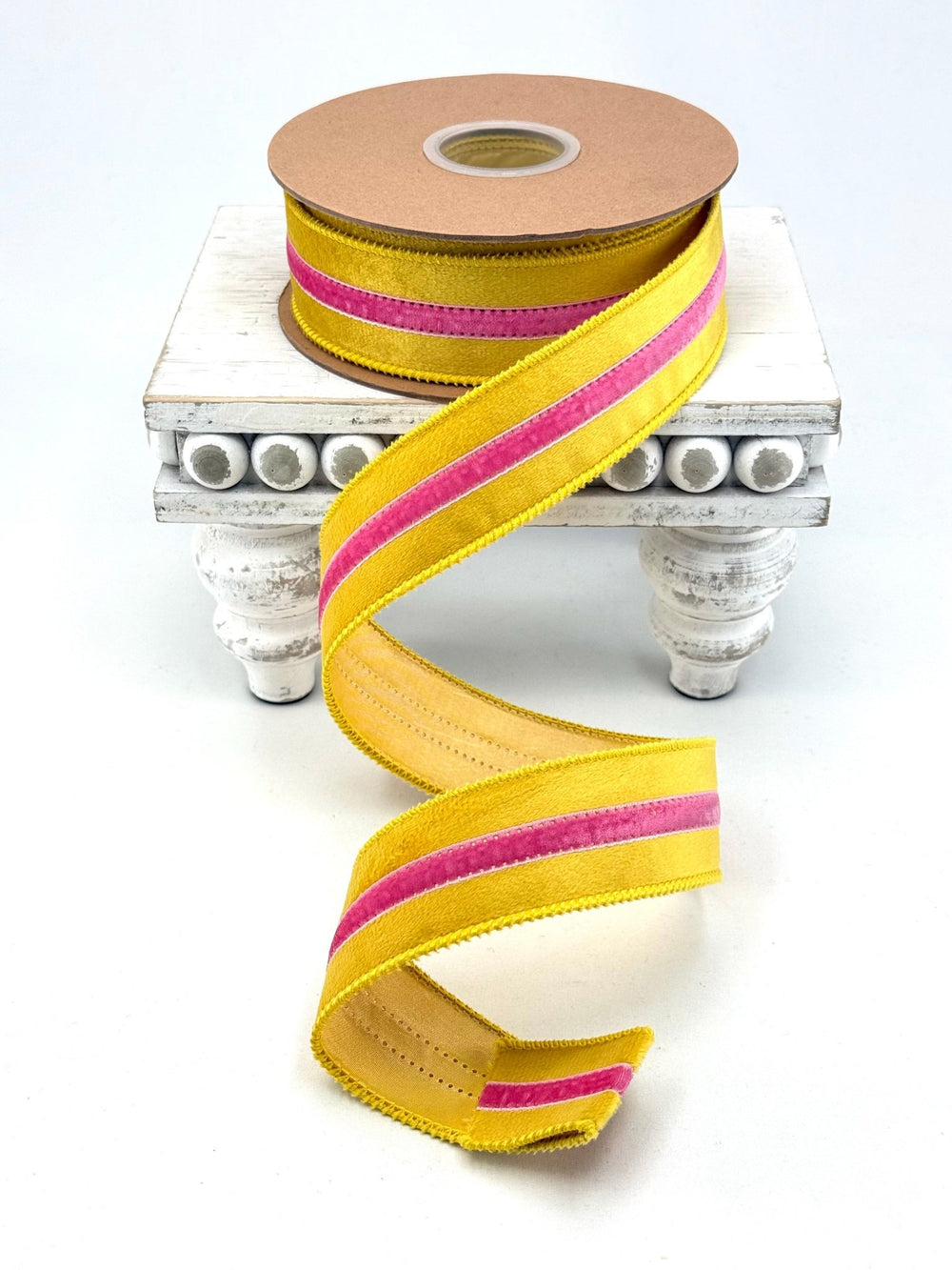 Yellow With Pink Trim Wired Velvet Ribbon - 1.5" - Greenery MarketWired Ribbon7020W-662-38E