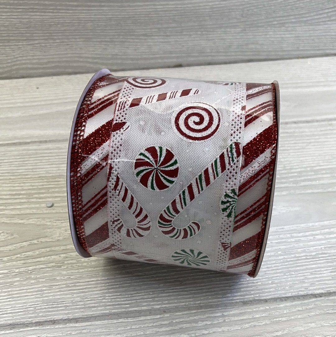 peppermint ribbon with glittered edge 4” - Greenery Market Wired ribbon