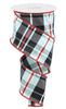Aqua, black, and red plaid faux dupioni wired ribbon 2.5” - Greenery Market Wired ribbon