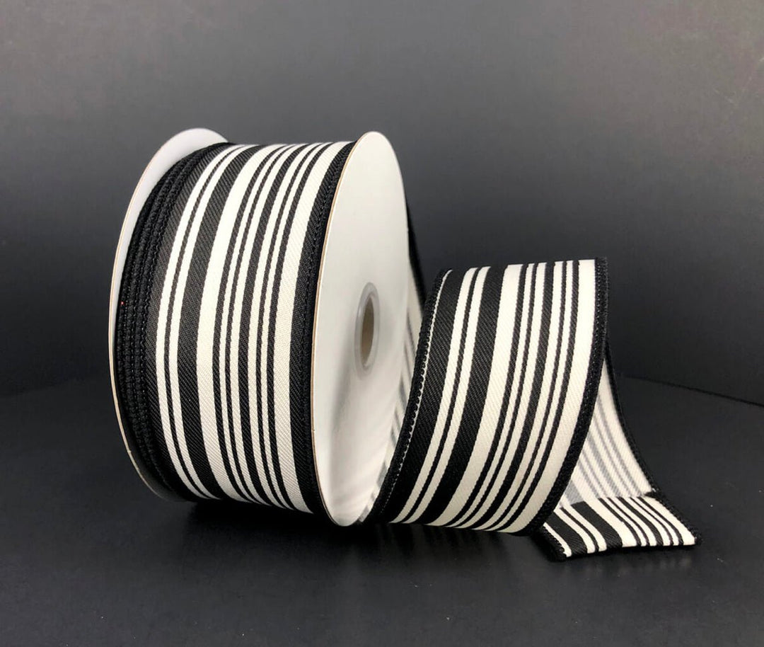 Black and ivory stripe 1.5” wired ribbon - Greenery MarketWired ribbon78242-09-21