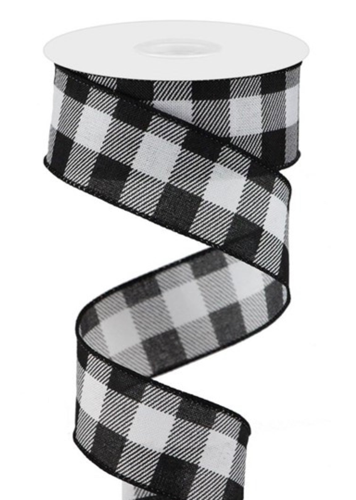 Black and white check plaid 1.5” - Greenery Market Wired ribbon
