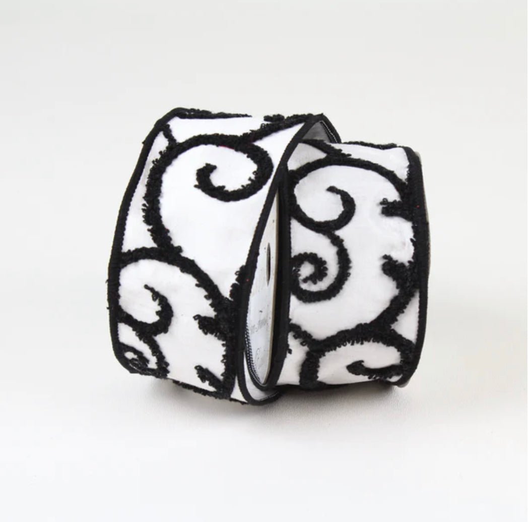 Black and white raised swirls 2.5” wired ribbon - Greenery MarketRibbons & TrimRG865-92