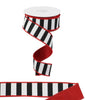 Black and white stripe with red fused back 1.5” wired ribbon - Greenery MarketWired ribbonRGX002124