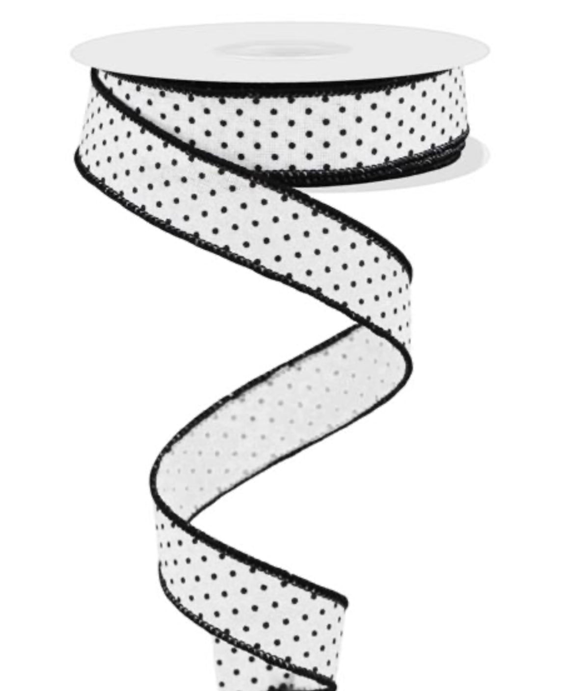 Black and white Swiss dot wired ribbon, 7/8