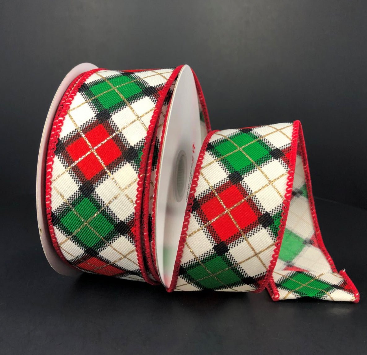 Black, green, and red plaid wired ribbon , 1.5" - Greenery MarketWired ribbon71156-09-17