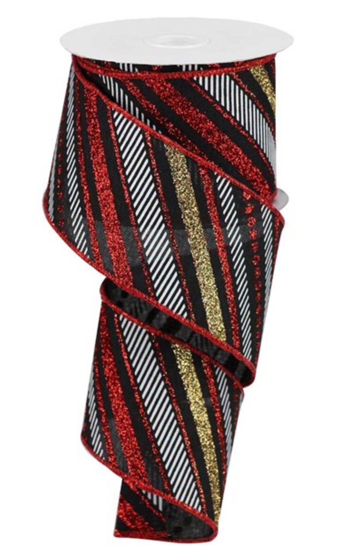Black, red, and gold stripe 2.5” - Greenery MarketWired ribbonRGB1302CM