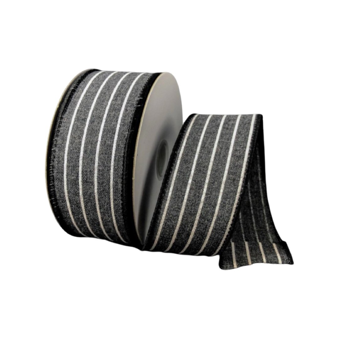 Black wash with white stripes wired ribbon 1.5" - Greenery Market Wired ribbon