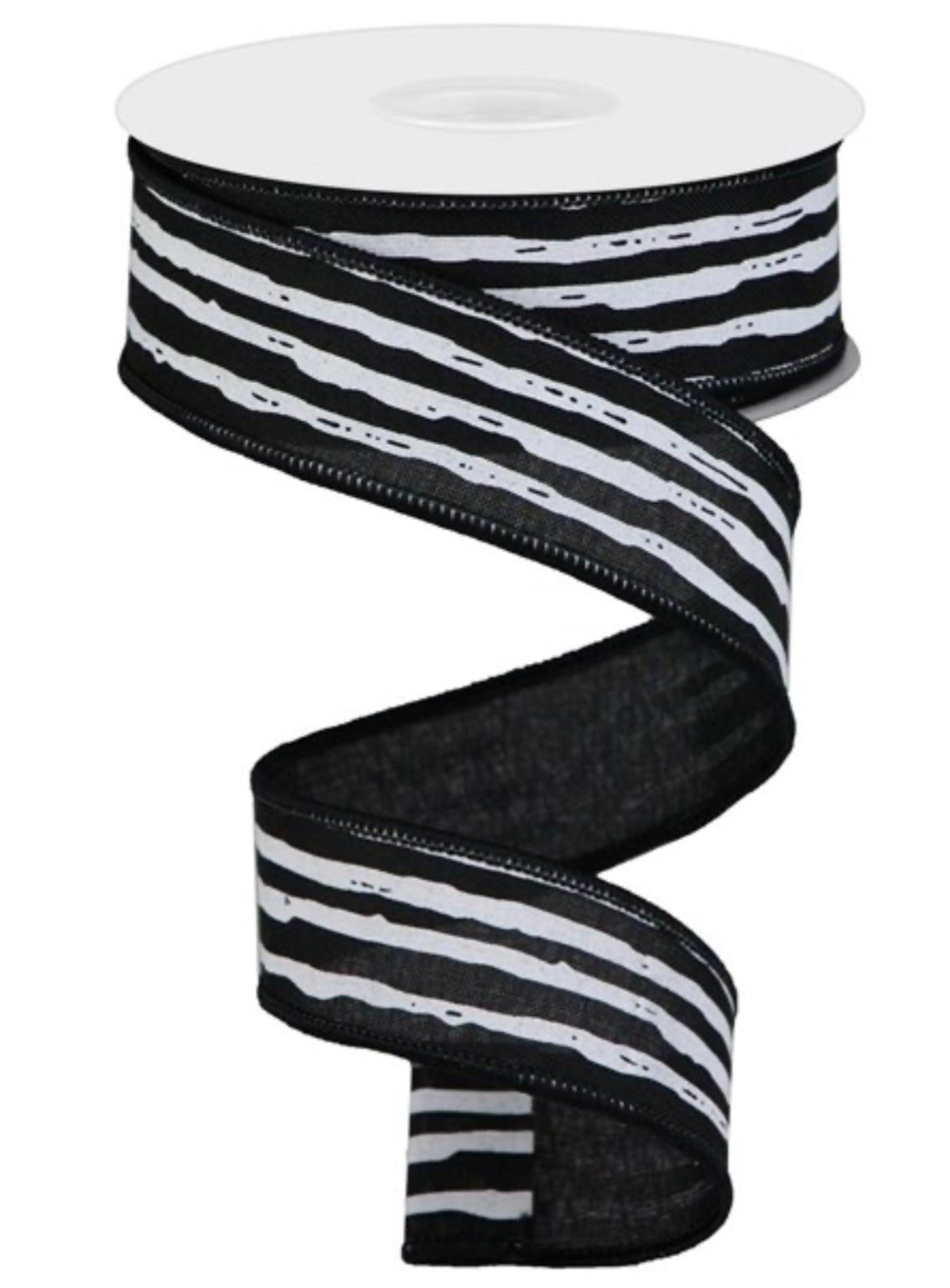 Black with white uneven lines wired ribbon 1.5