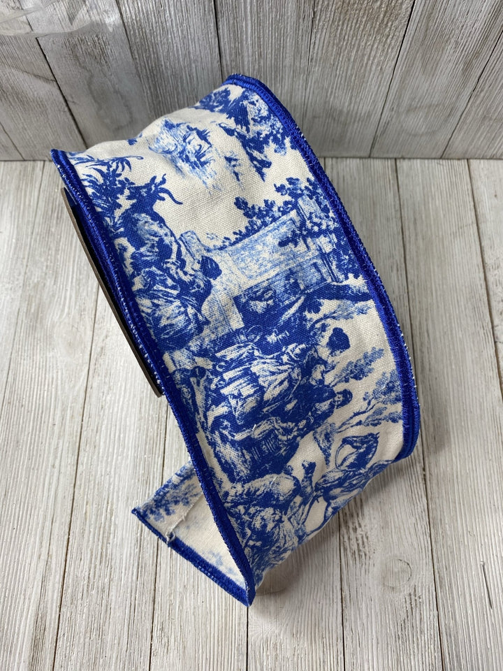 Bloomsbury Blue Toile ribbon 4” - Greenery Market