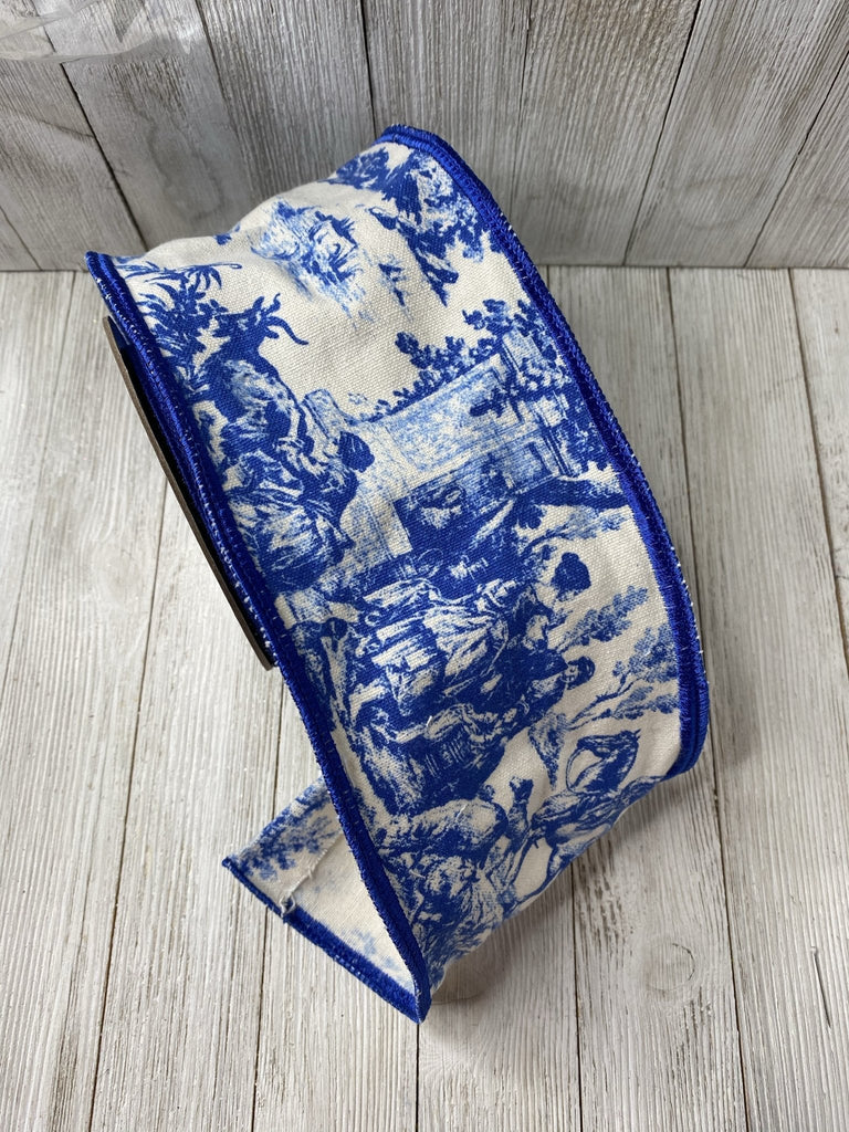 Bloomsbury Blue Toile ribbon 4” Greenery Market
