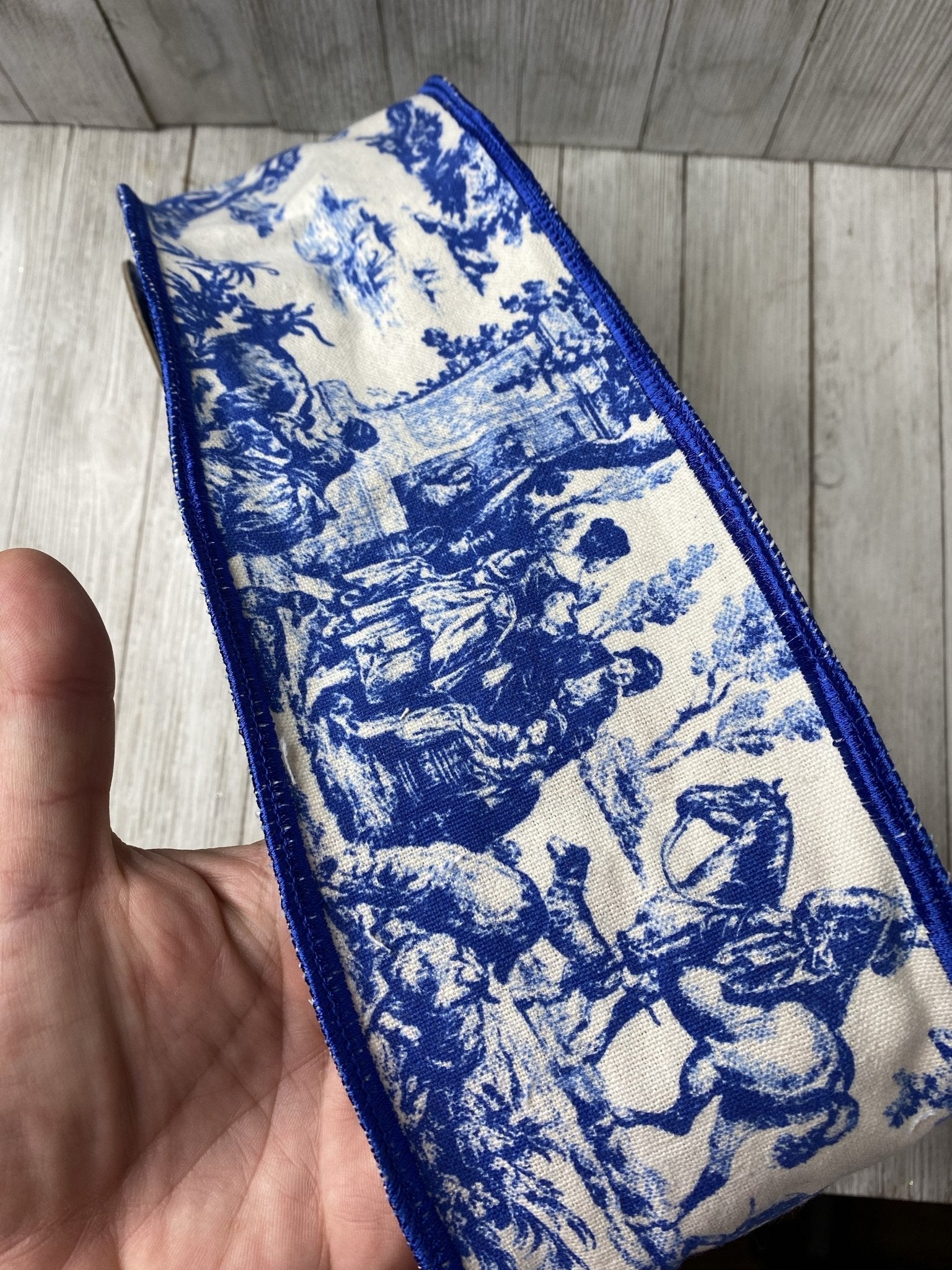 Bloomsbury Blue Toile ribbon 4” - Greenery Market