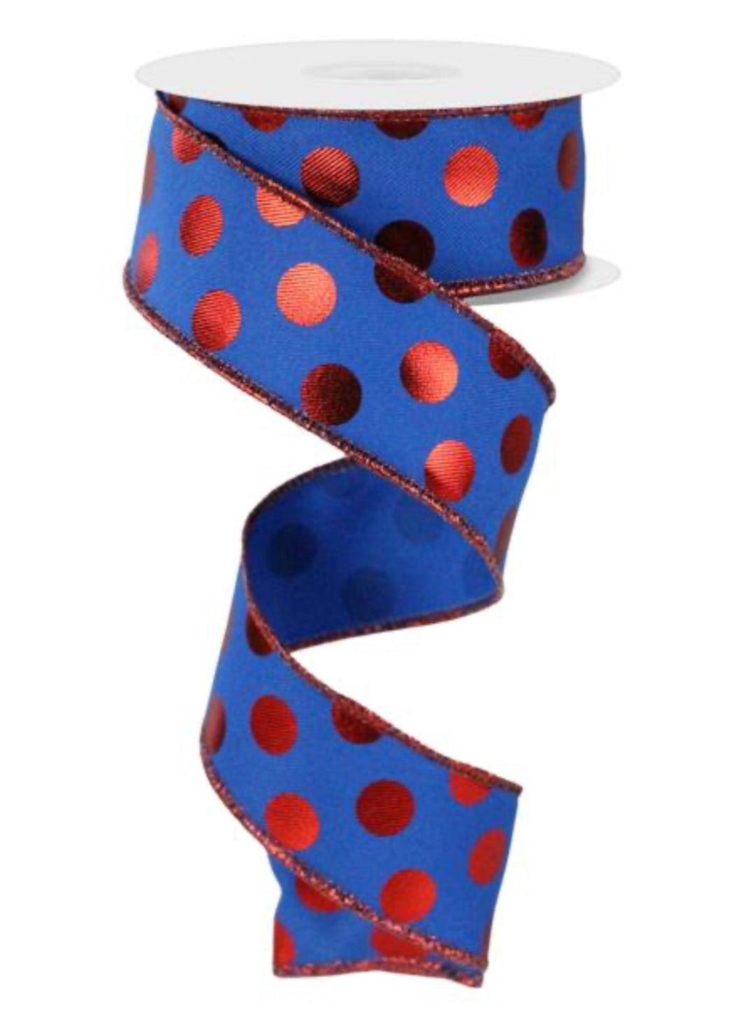 Blue and red mettalic polka dot wired ribbon 1.5” - Greenery MarketWired ribbonRge166425