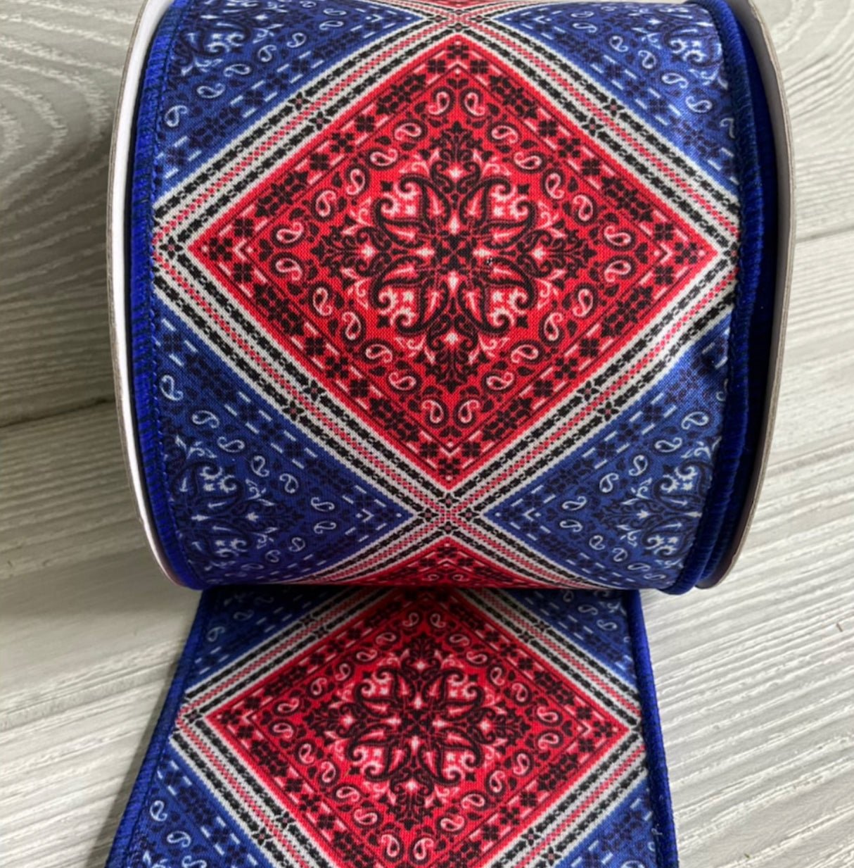 Blue and red paisley diamond 4” plaid farrisilk wired ribbon - Greenery MarketRibbons & TrimRk232-32