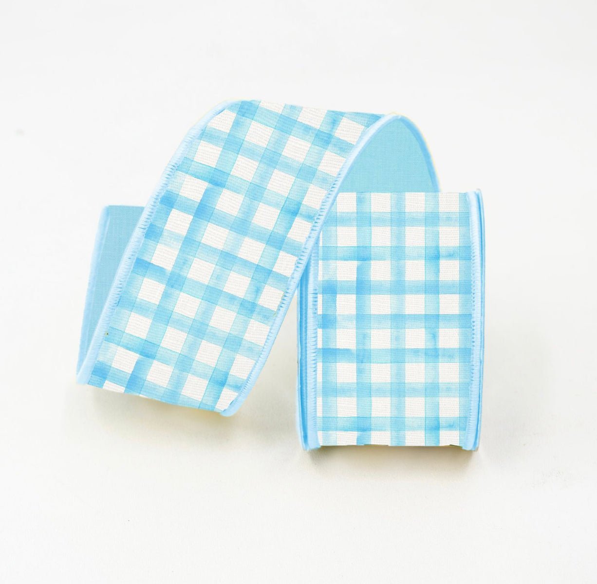 Blue and white gingham 2.5” farrisilk wired ribbon - Greenery MarketRk230-16