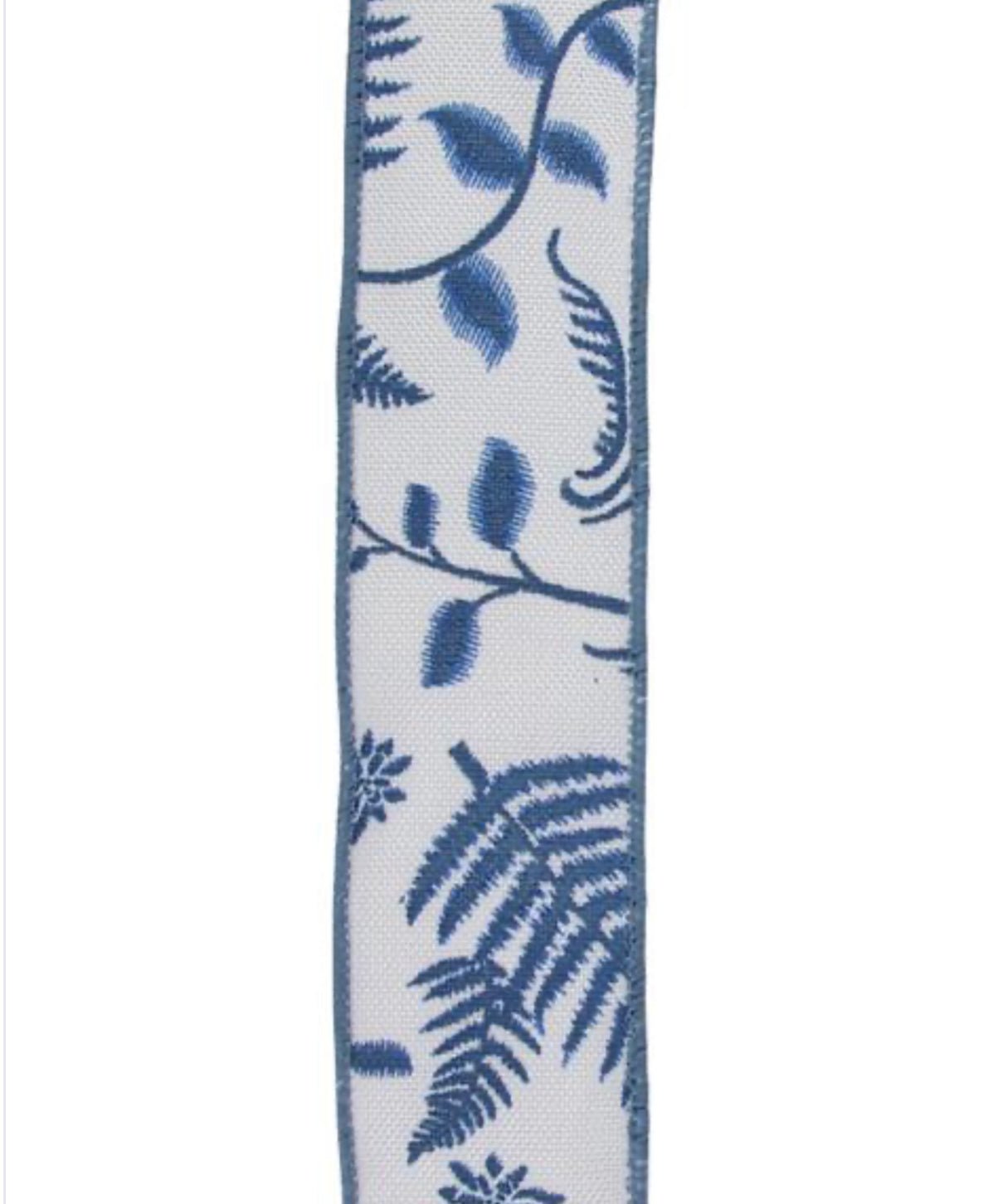 Blue fern and leaves wired ribbon 1.5” - Greenery MarketWired ribbonRGE1773WR