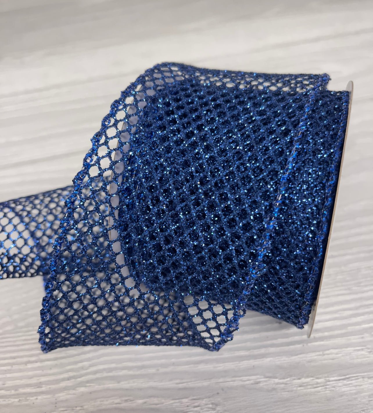 Blue glitter net wired ribbon, 2.5
