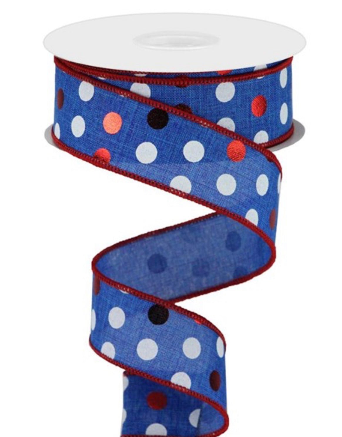 Blue with red and white dots ribbon 1.5
