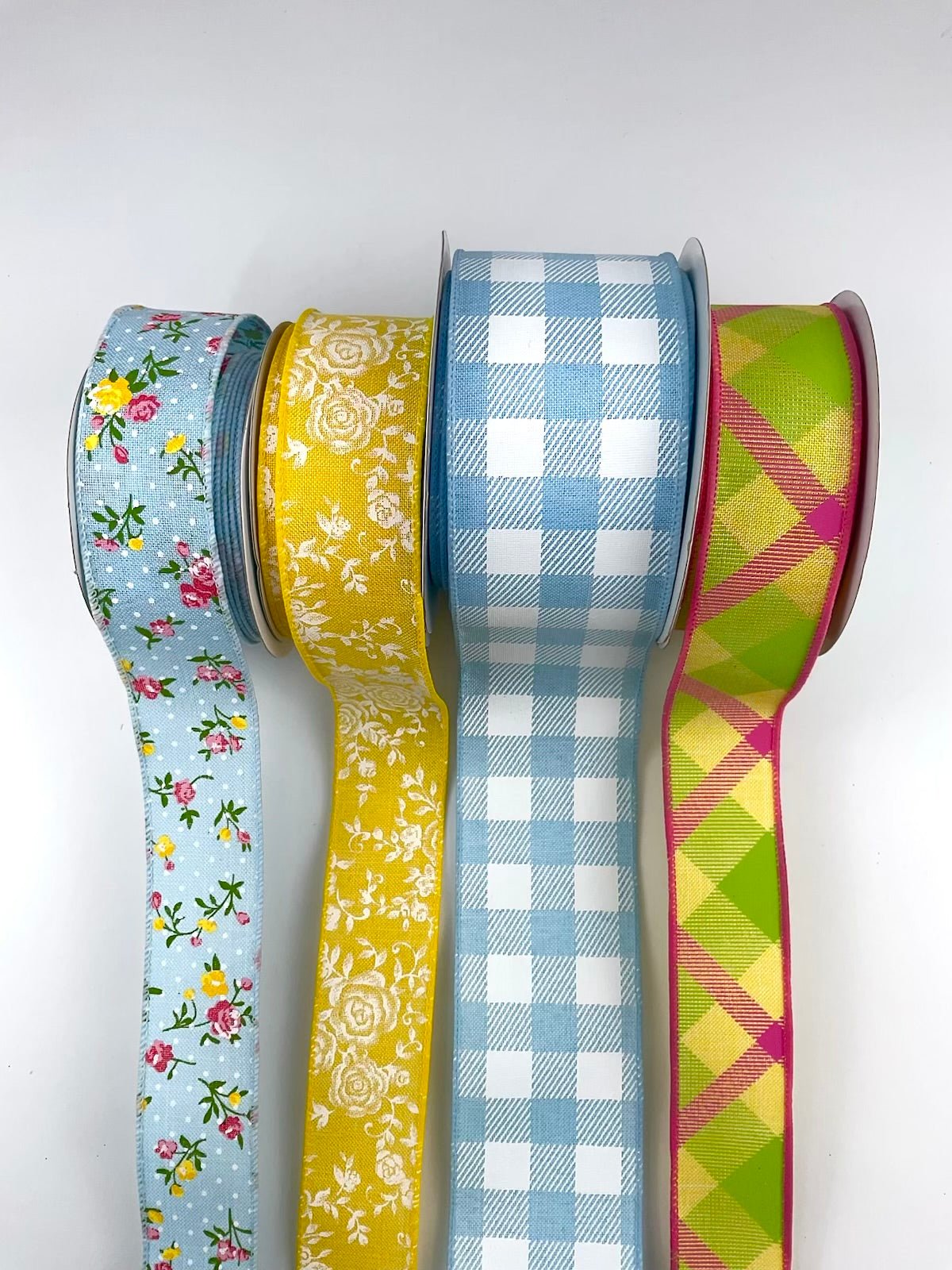 Blue, yellow, and pink floral x 4 ribbon bow bundle - Greenery MarketBlueyellowx4