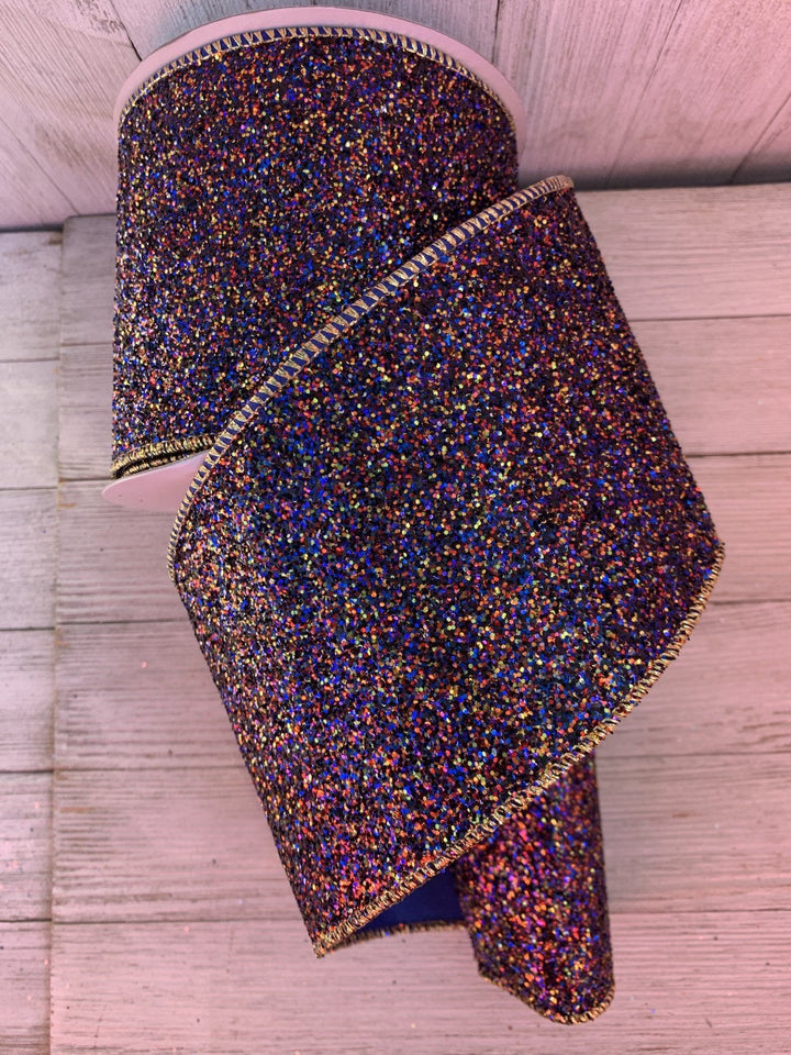 blue/purple designer glitter wired ribbon - Greenery MarketWired ribbonMtx62804 purp