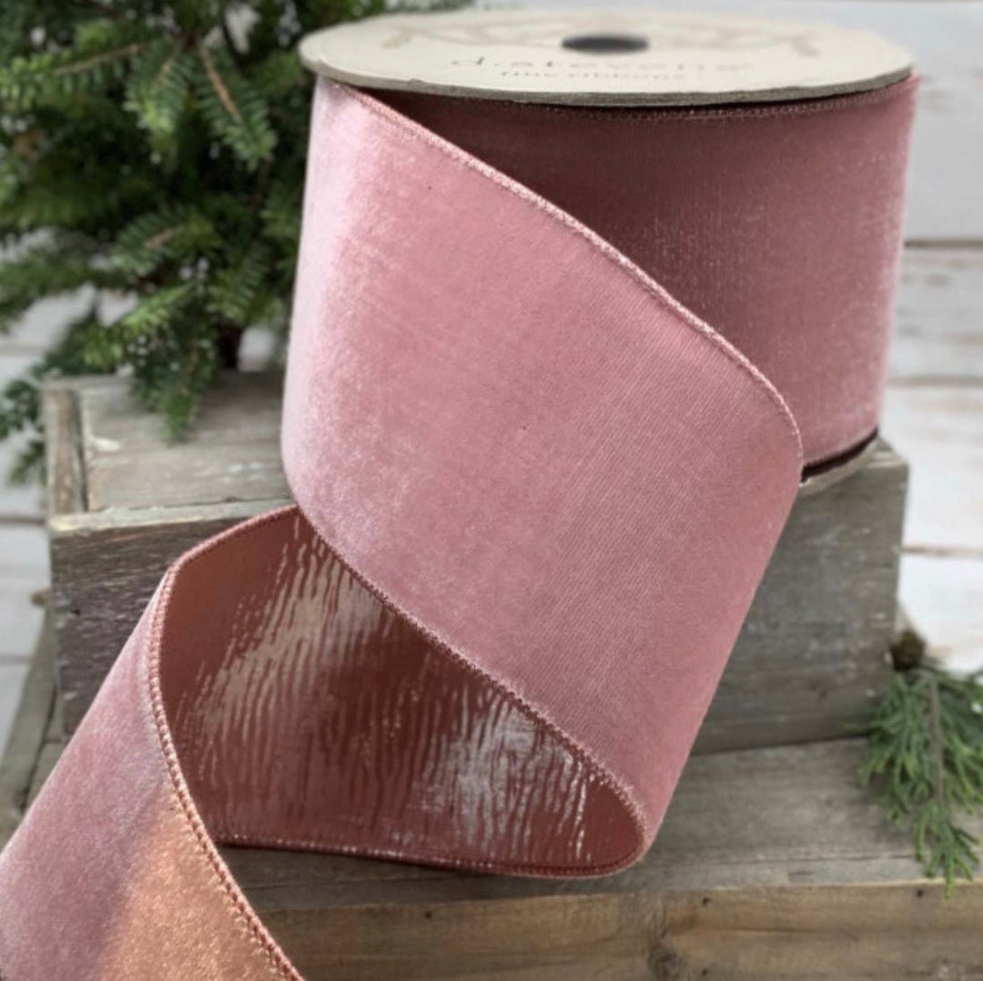 Blush velvet wired ribbon, antique pink, 4” 05-0033 - Greenery Market wired ribbon