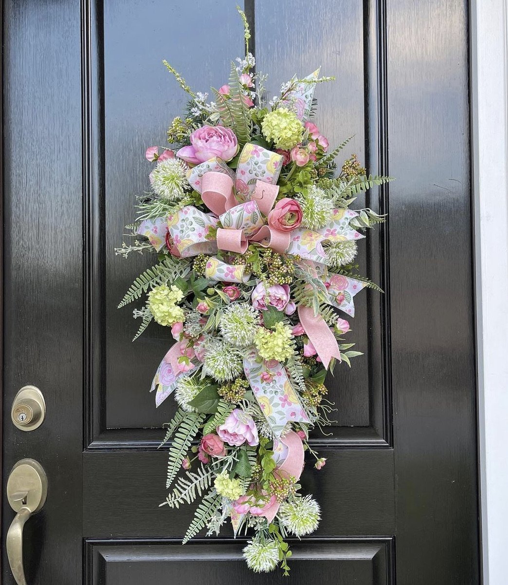 Bold blooms - pink and green floral wired ribbon - Greenery MarketWired ribbonRGA1682WT