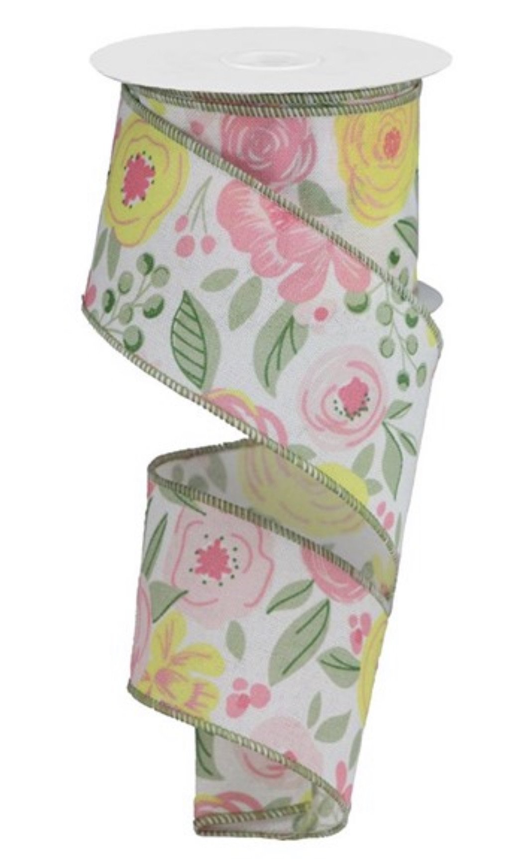 Bold blooms - pink and green floral wired ribbon - Greenery MarketWired ribbonRGA1682WT