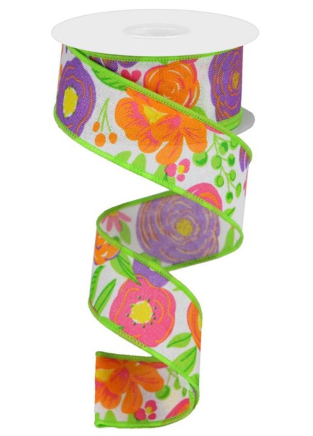 Bright bold blooms 1.5” - Greenery MarketWired ribbonrga168182