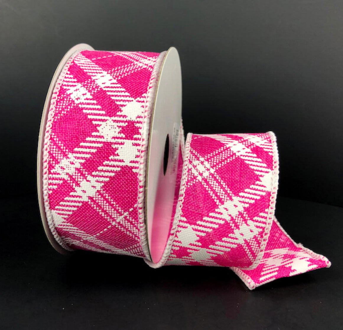Brights pink and white plaid wired 1.5” ribbon - Greenery MarketWired ribbon41342-09-28