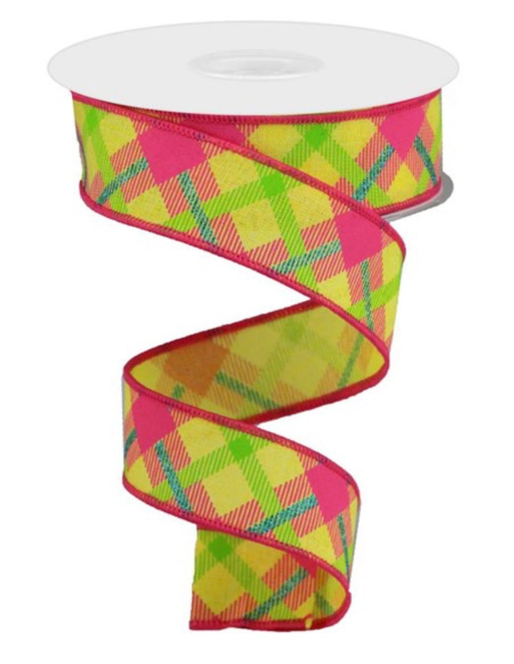 Brights printed plaid 1.5” - Greenery MarketWired ribbonRga143229