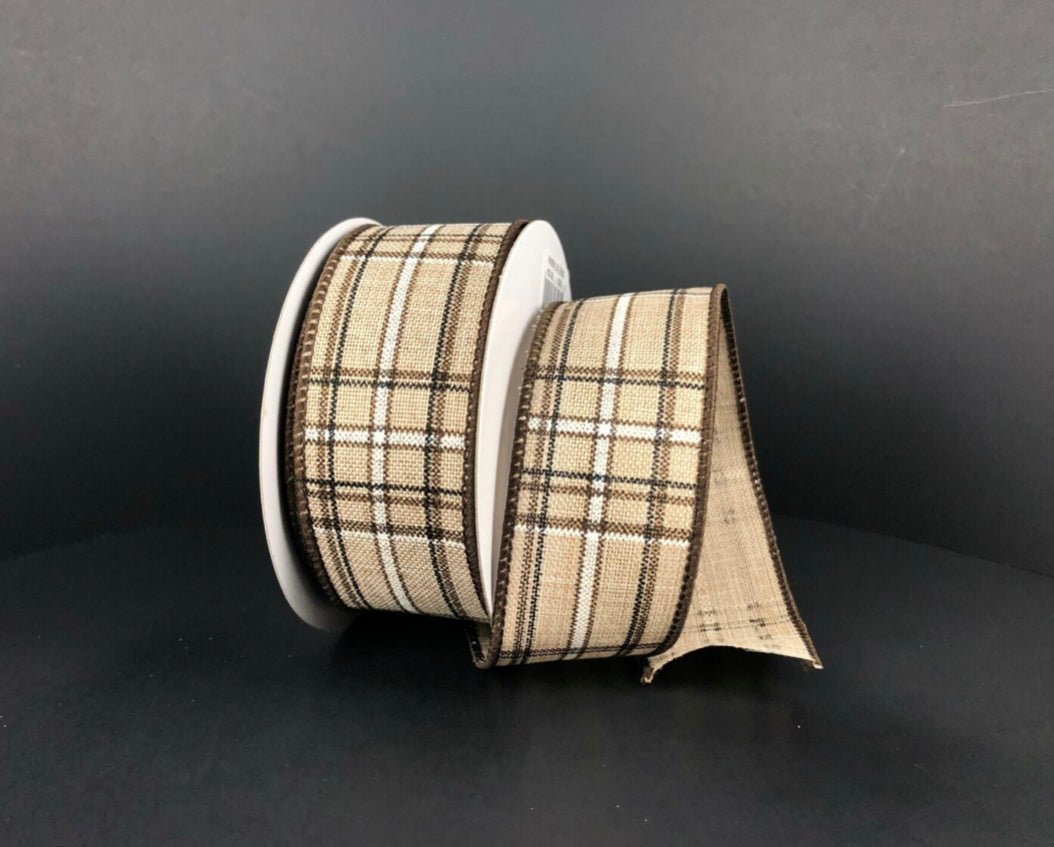 Brown plaid wired ribbon 1.5” - Greenery MarketWired ribbon61213-09-38