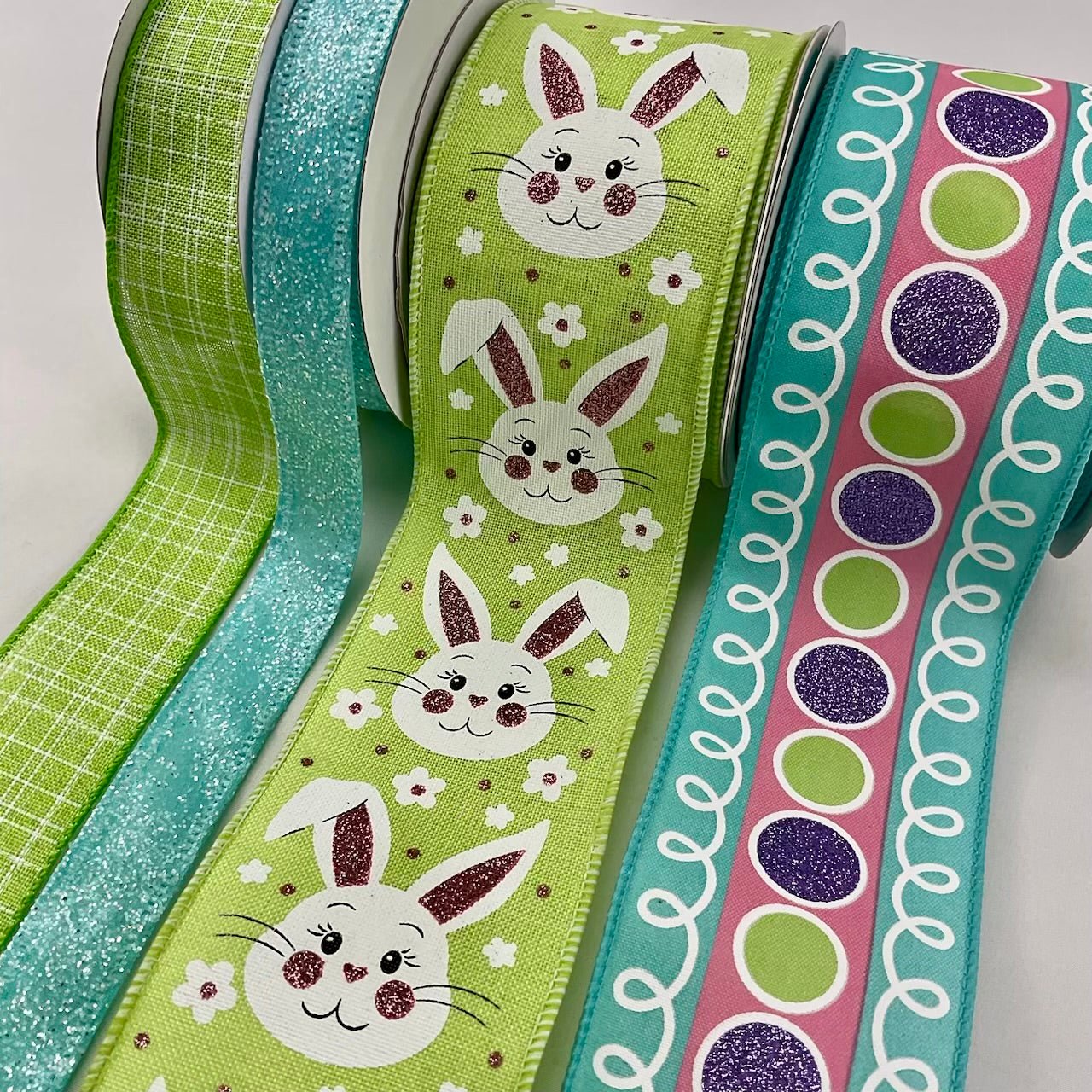 Bunnies bow bundle x 4 wired ribbons - Greenery MarketWired ribbonLimebunnyx4