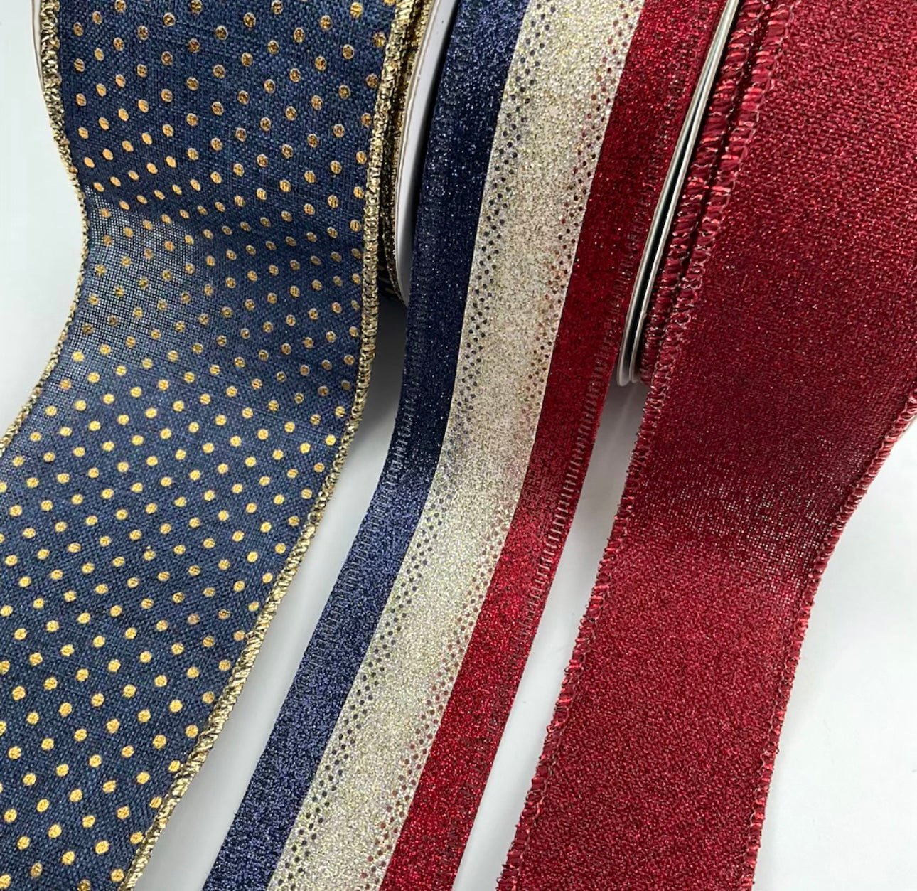 Burgundy and navy Patriotic bow bundle x 3 ribbons - Greenery MarketWired ribbon