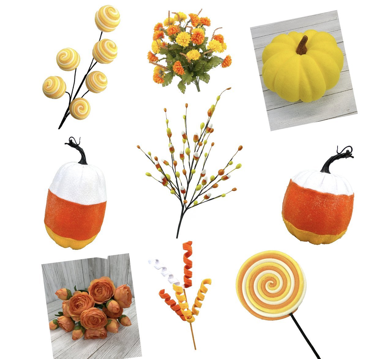Candy corn orange and yellow pumpkin - 7” - Greenery Market Picks