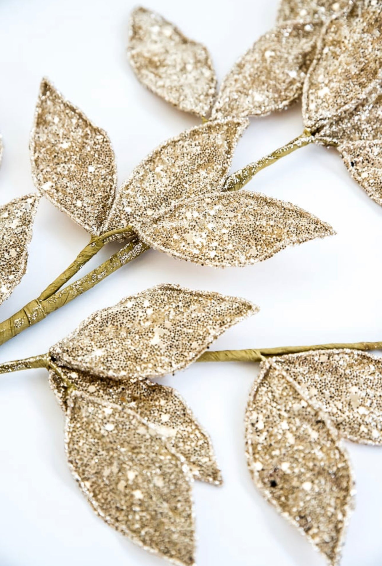 Champagne sequin and micro beaded leaves spray - Greenery MarketMTX68898 CHAG