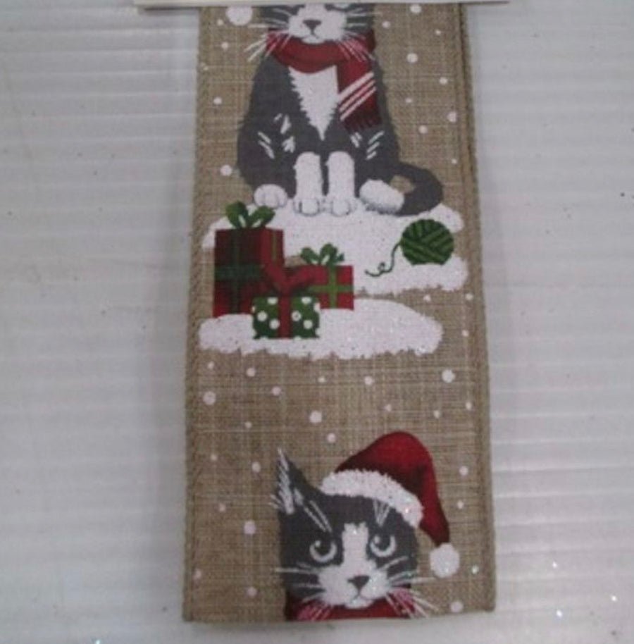 Christmas, gray cat wired ribbon 2.5” - Greenery MarketRibbons & Trim