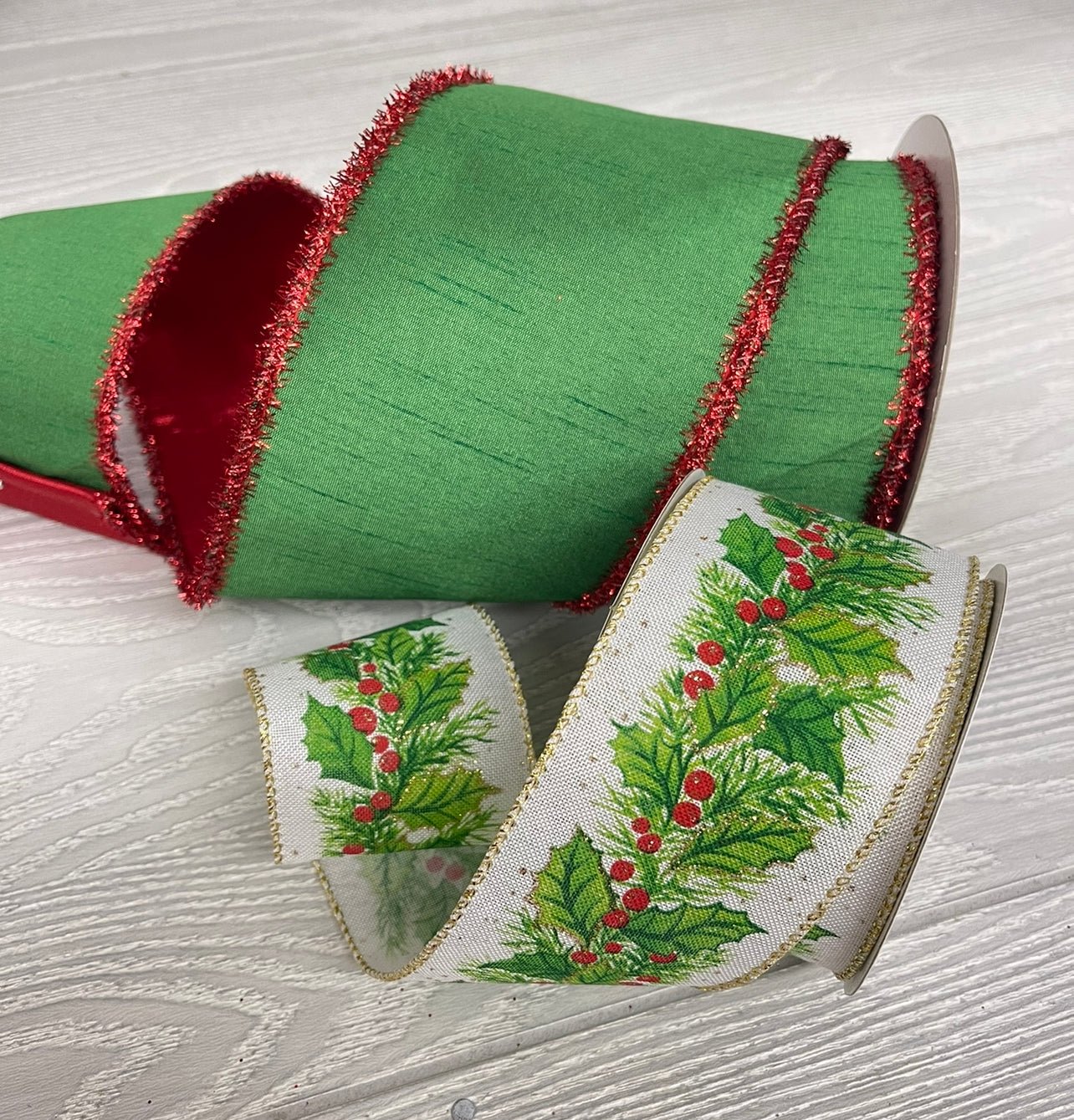 Christmas Greenery with Gold Trim Wired Ribbon 2.5” - Greenery Market