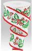 Christmas holly and berries 2.5” wired ribbon - Greenery MarketWired ribbonRGA801627