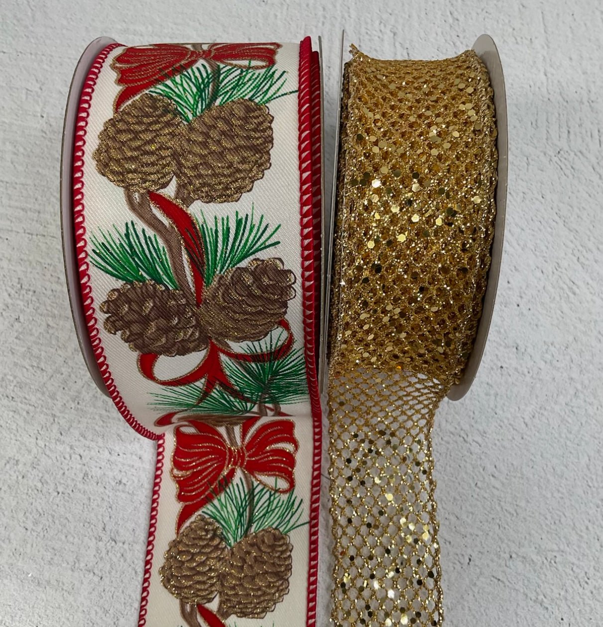 Christmas pinecone bow bundle x 2 ribbons - Greenery MarketRibbons & TrimPineconenetx2