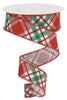 Christmas plaid - emerald, white, and red 1.5” wired ribbon - Greenery Market Wired ribbon