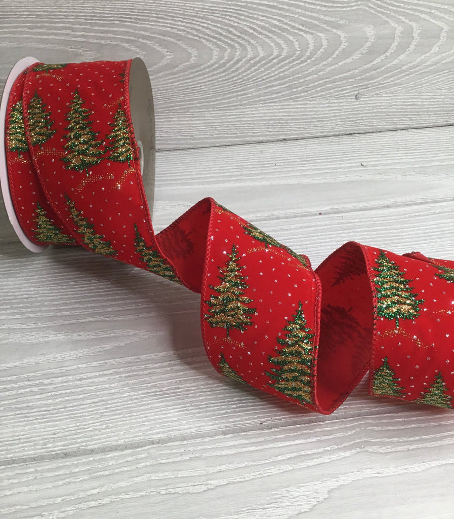 Christmas tree red velvet wired ribbon 2.5” Greenery Market