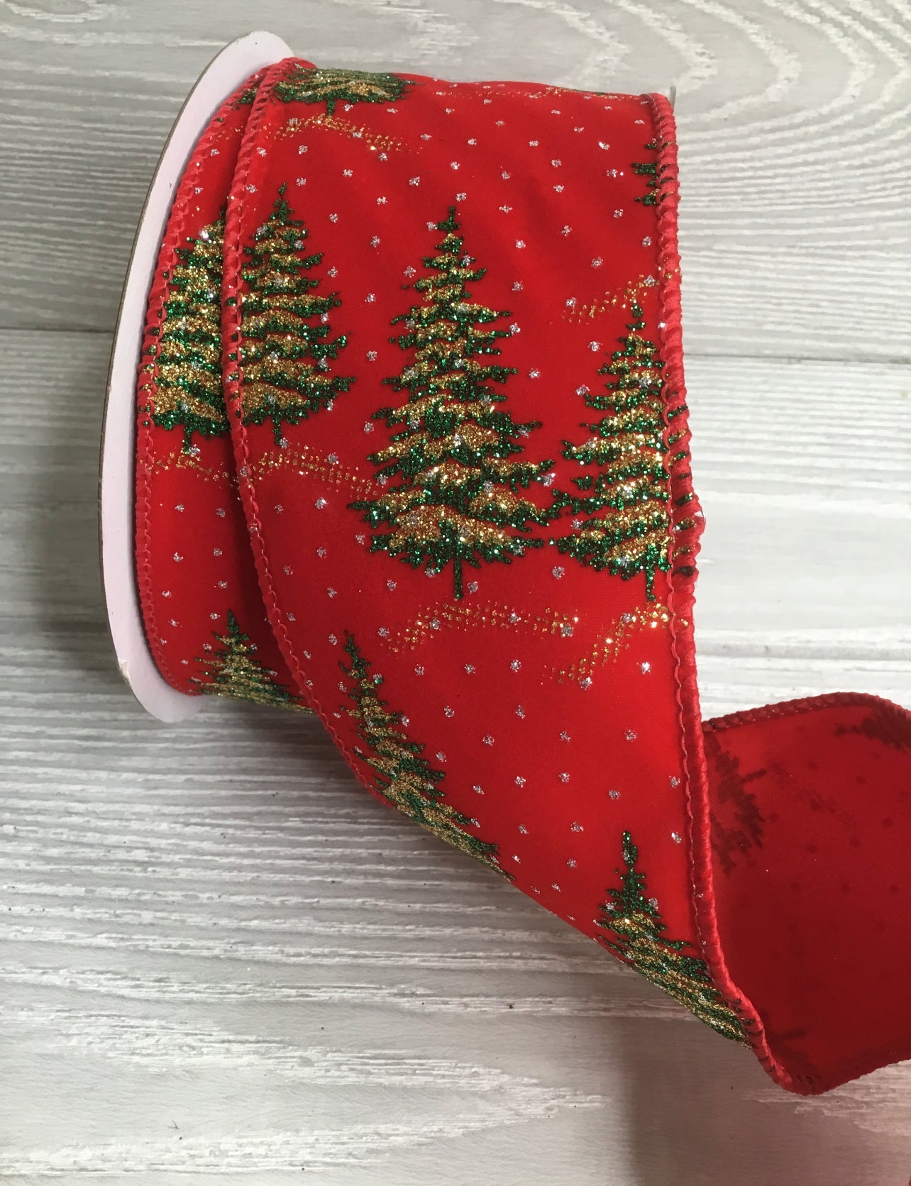 Trees Ribbon: Red/Green/Gold, 2.5 — Holiday Whimsy