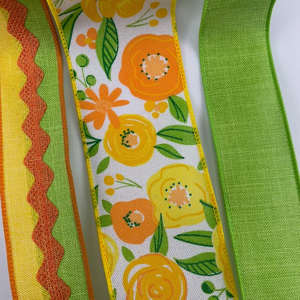 Citrus Brights floral bow bundle x 3 wired ribbons - Greenery MarketWired ribbonCitrusfloralx3